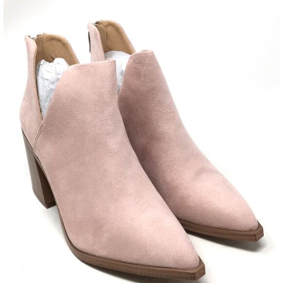 Fisace Women's Size 7.5 Pink Pointed Toe V Cut Stacked Mid Heel Ankle Bootie - Picture 2 of 8